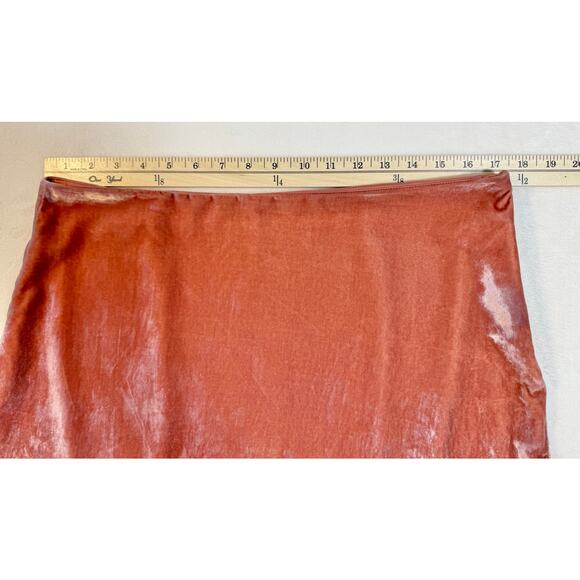 Free People Peach Velvet Lace Asymmetrical Skirt 12 Orange Large Midi Boho - Picture 8 of 13